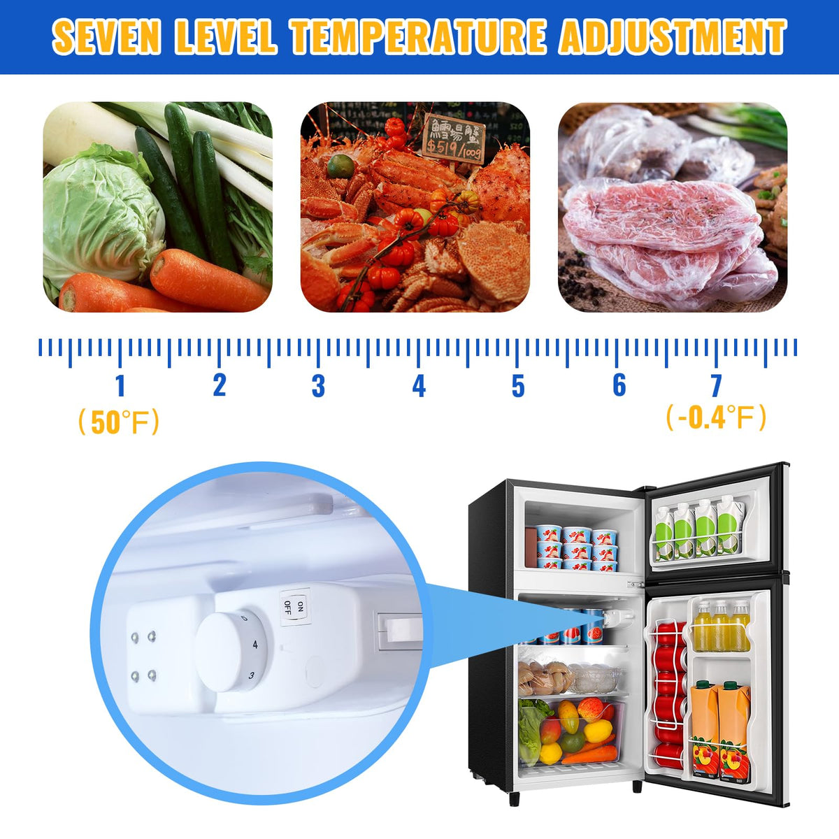 3.5 Cu.Ft Black Mini Fridge With Freezer Compact Refrigerator Dorm