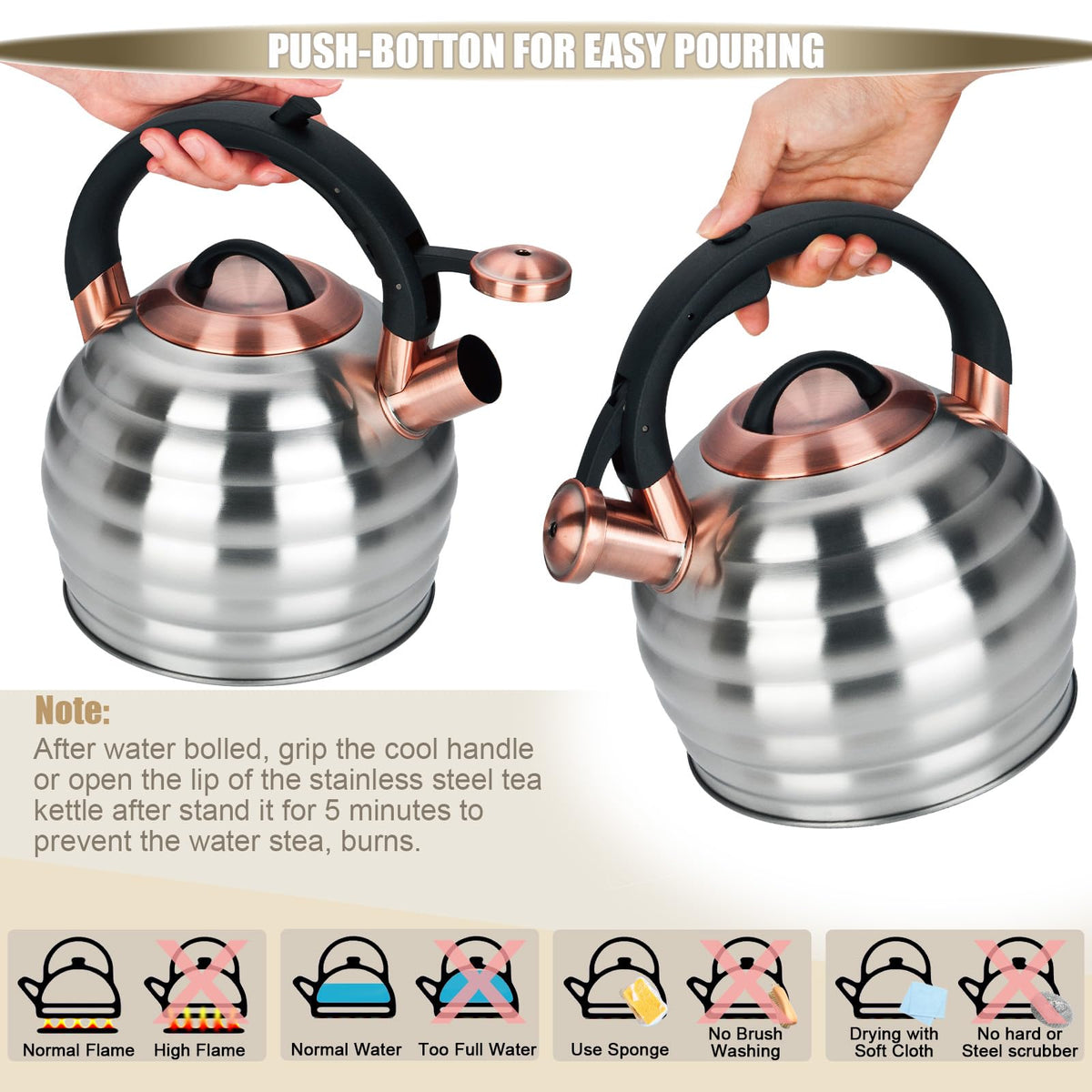 Tea Kettle for Stove Top Whistling Teapot, 3.2Q Tea Pot Stainless Steel Teakettle with Heat Proof Ergonomic Handle