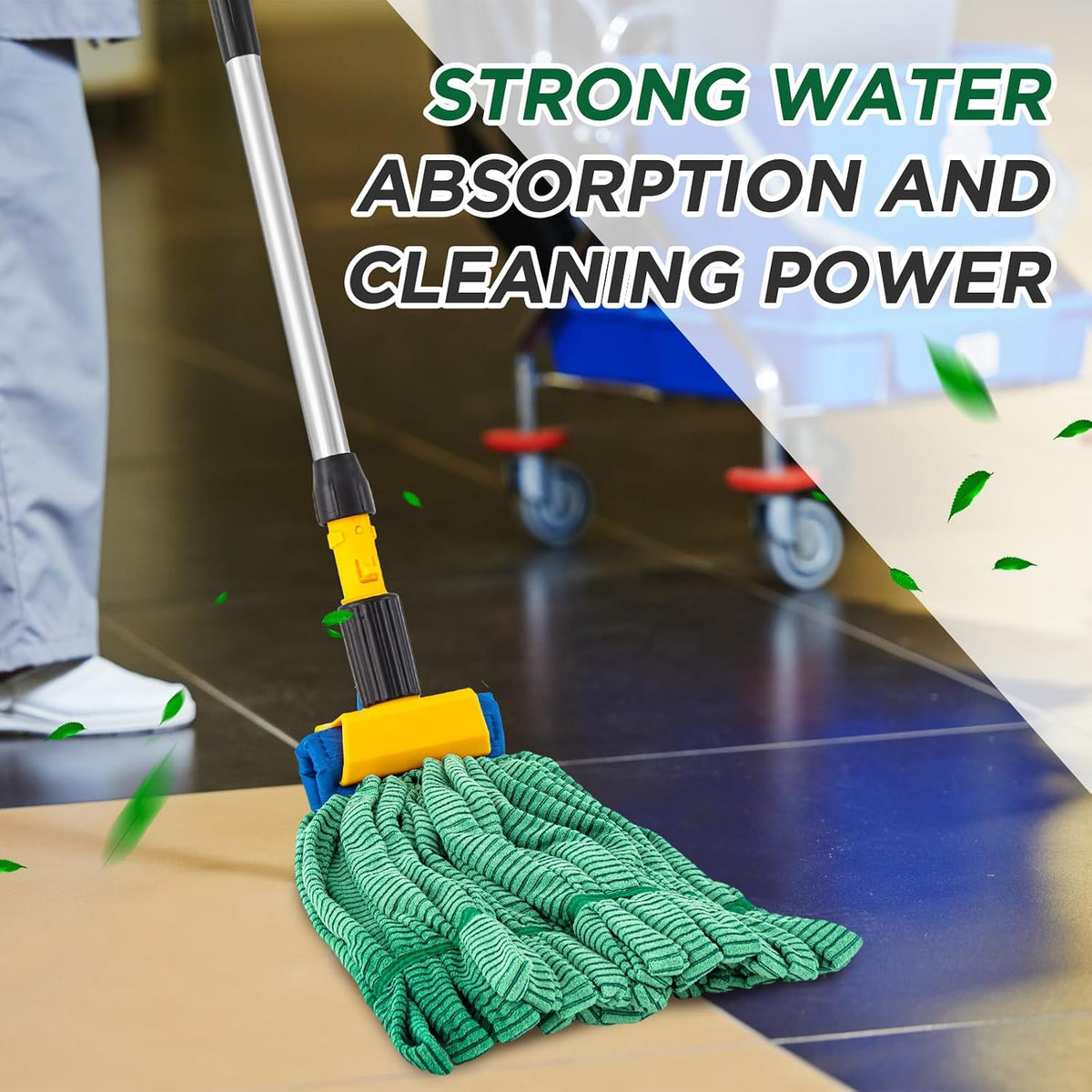 Hushee 12 Pcs Large Microfiber Tube Mop Heads 18 Oz Looped End,Green