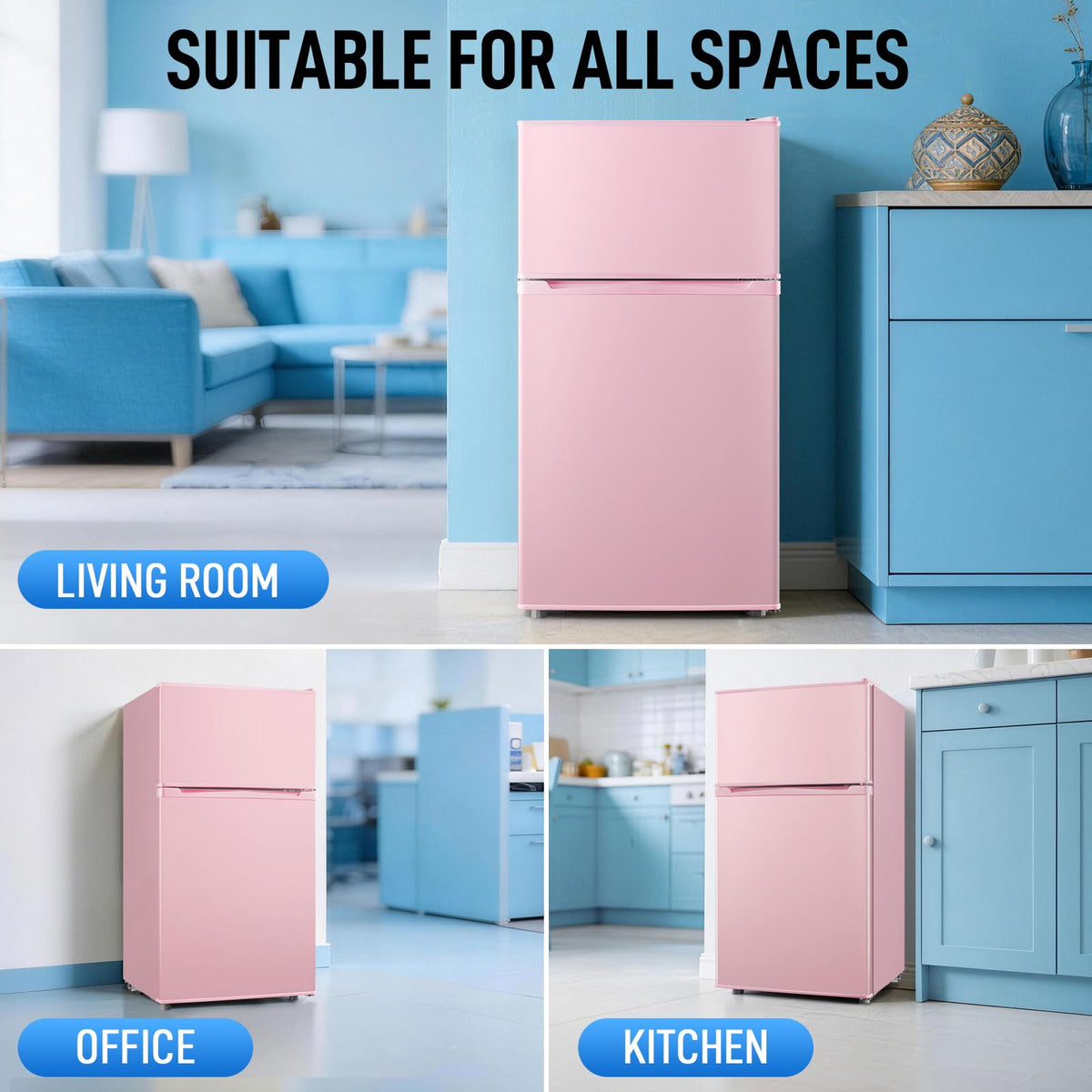 Mini Fridge with Freezer, 3.5 cubic feet 2- Doors Small Refrigerator Features 7 Gear Mechanical Control, Side Bottle Rack, Ideal for Dorm, Kitchen, Apartment, Office, Silver