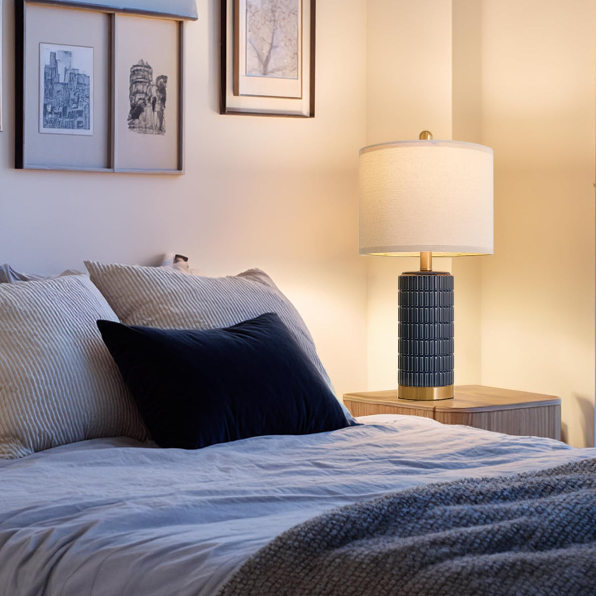 PoKat 20.75" Small Modern Ceramic Table Lamps Set of 2 for Bedroom, White