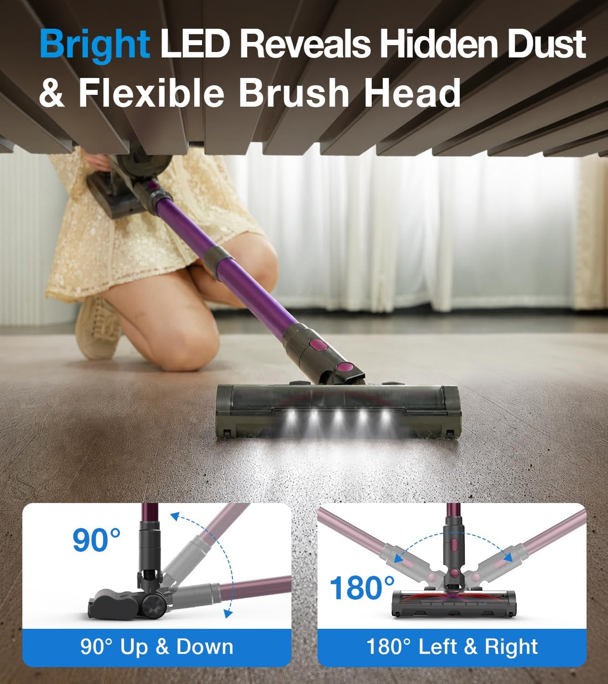 Cordless Vacuum Cleaner, 600W 50KPA 65Mins Vacuum Cleaners for Home, Stick Vacuum with Self-Standing, LED Display, Anti-Tangle Brush, 10-in-1 Lightweight Wireless Vacuum for Pet Hair Carpet Hard Floor