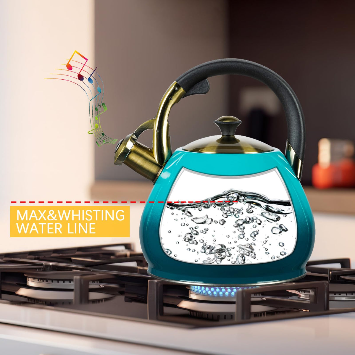 Tea Kettle for Stove Top Whistling Teapot, 3.2Q Tea Pot Stainless Steel Teakettle with Heat Proof Ergonomic Handle