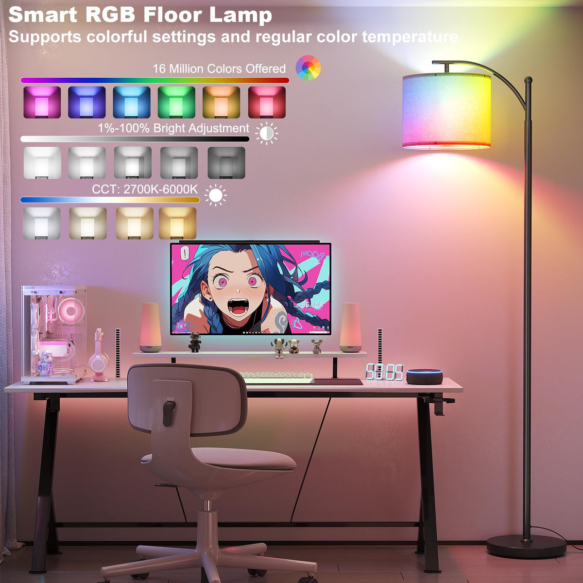 SUNMORY Arc Floor Lamp, Modern Floor Lamp with 3 Color Temperatures Bulb