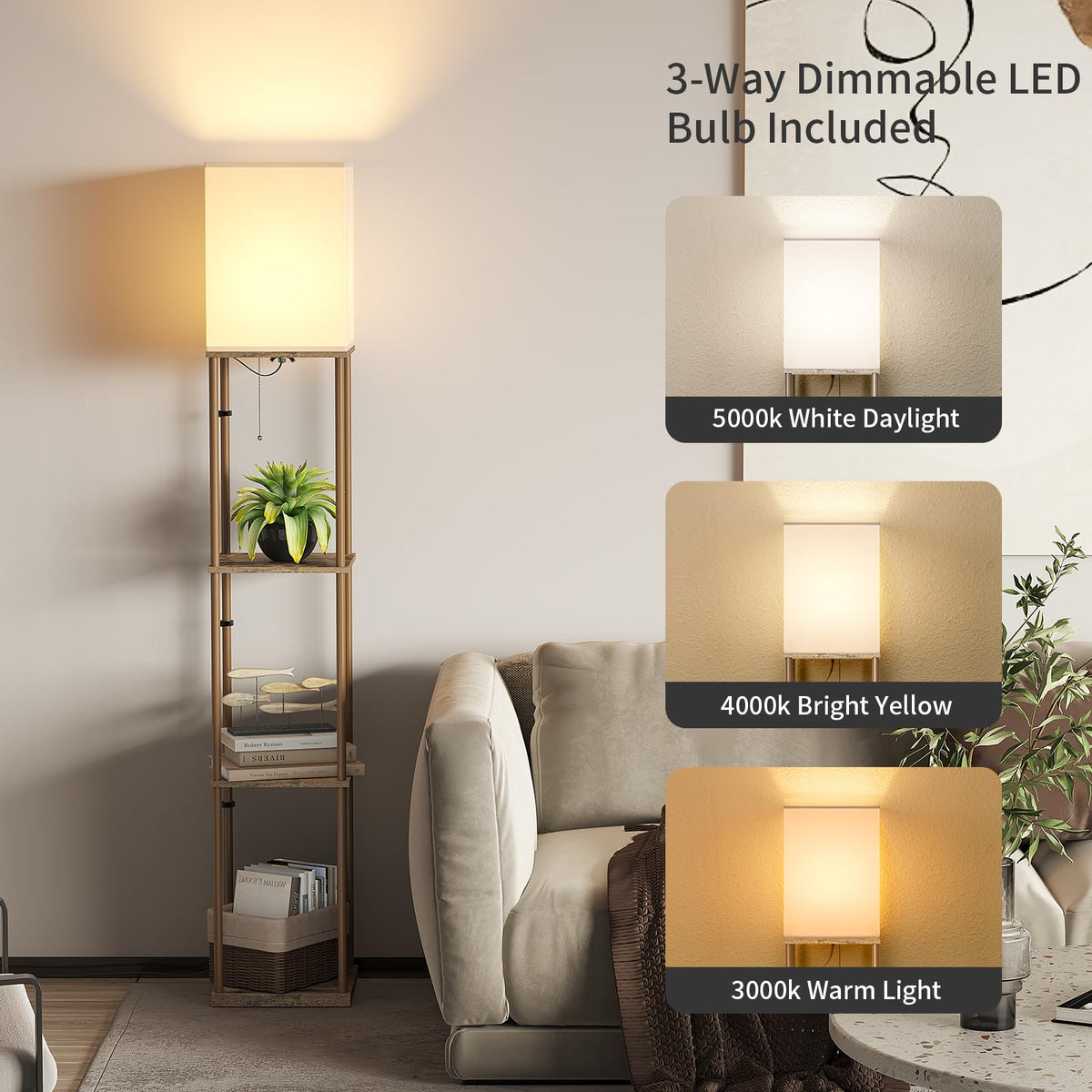 SUNMORY Floor Lamp with Shelves, Standing Lamps for Living Room, Black