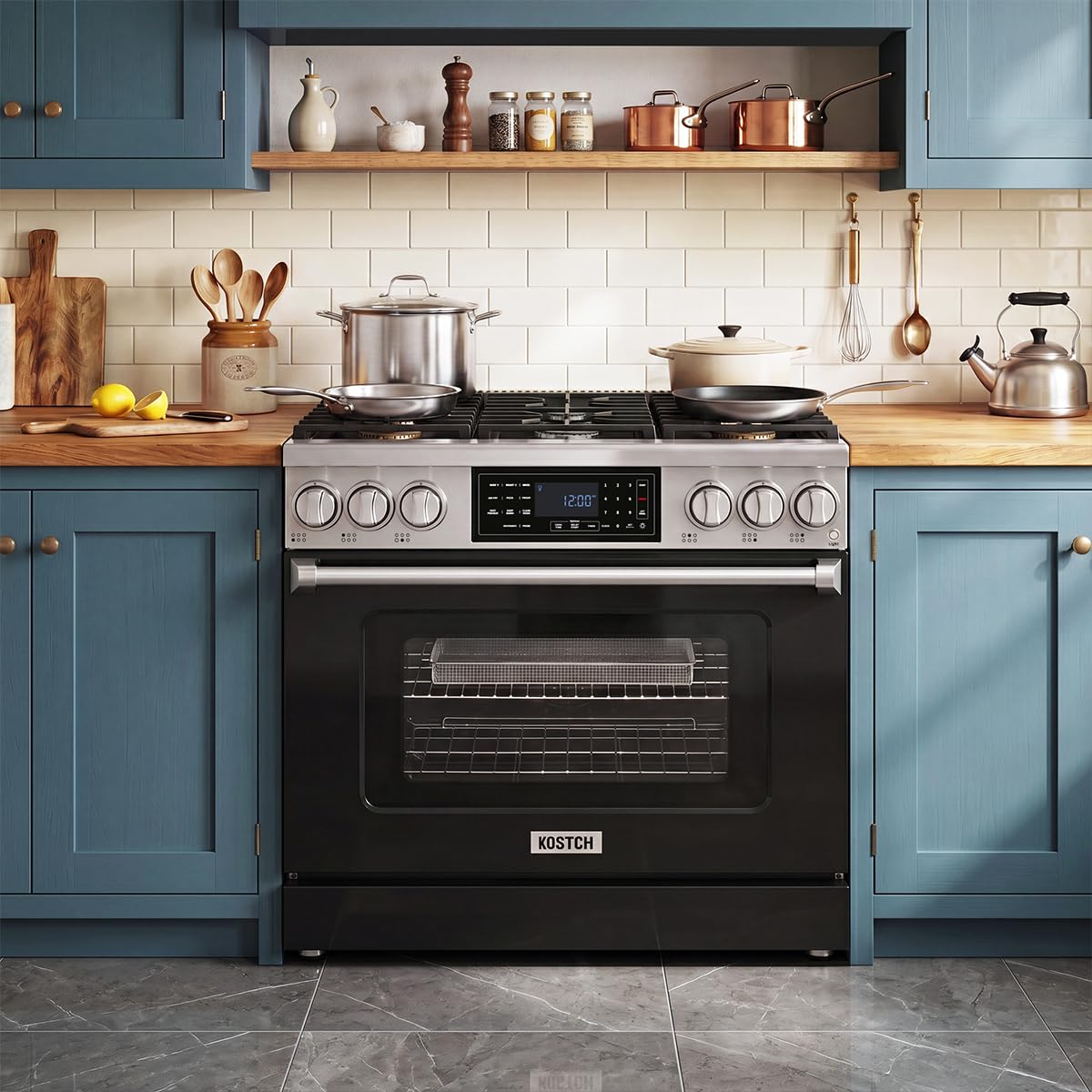 Tilt Panel 36" Natural Gas Range with 6.2 cu ft True Convection Oven (Red)