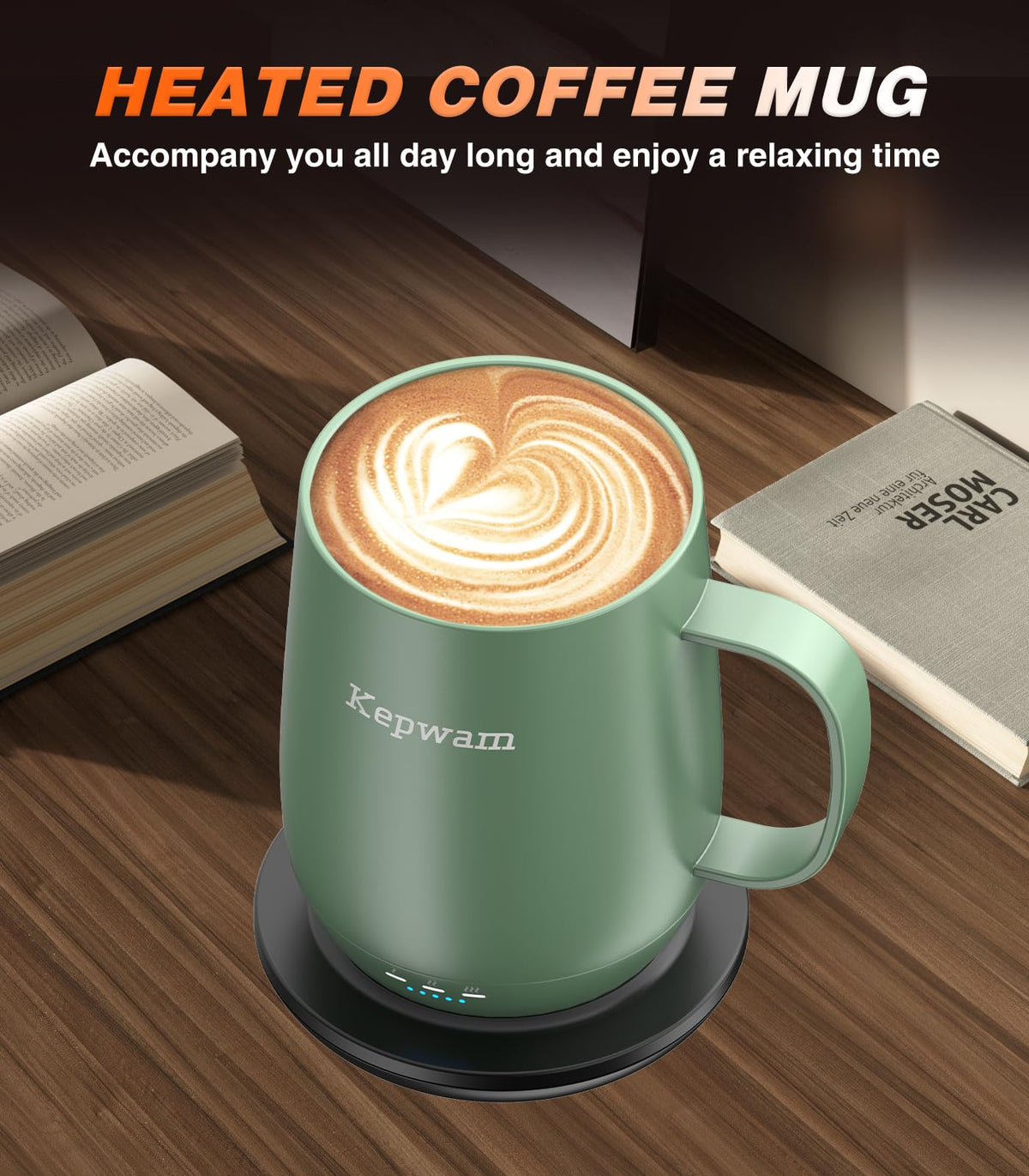 Kepwam Self-Heating Coffee Mug T2, 16oz Electric Heated Mug Hot Up to 149℉