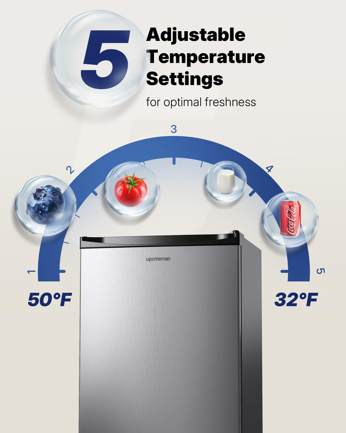 Upstreman 3.2 Cu.Ft Mini Fridge with Freezer, Black-BR321