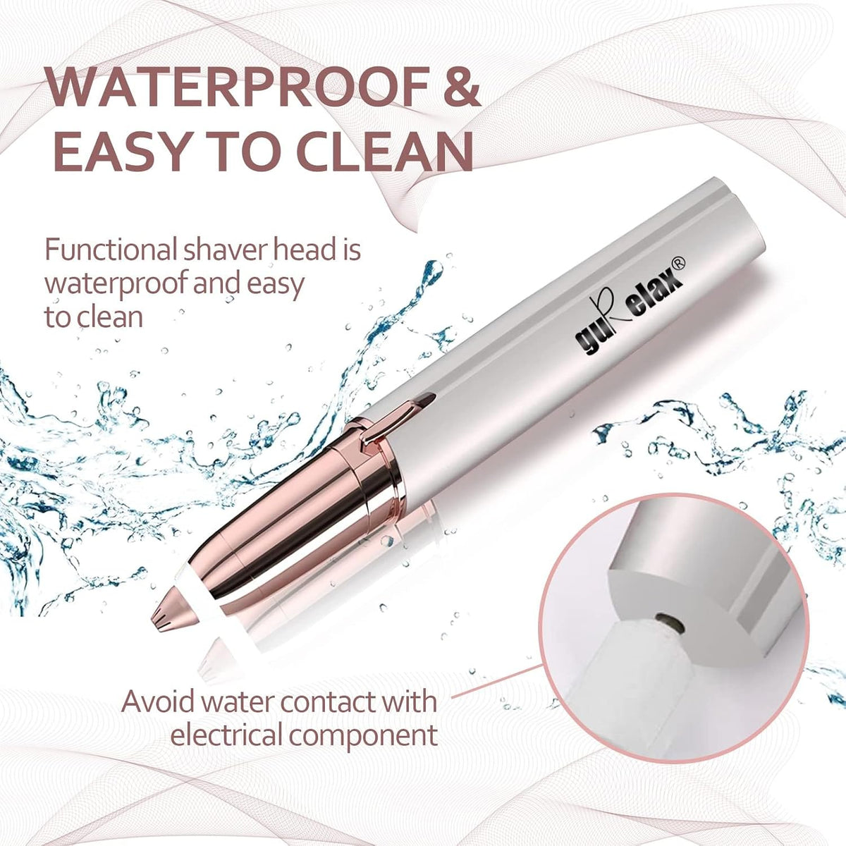 gurelax Eyebrow Hair Remover, Electric Eyebrow Trimmer for Women,Face and Eye Brow Razor with LED Light for Women Rechargeable with 2 x Replacement Heads (White)