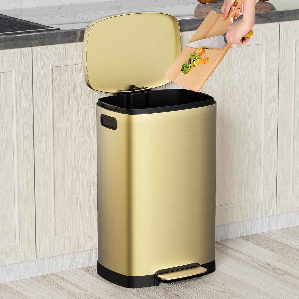 KdbK Kitchen Trash Can with Lid, 13 Gal Stainless Steel Pedal Garbage Can