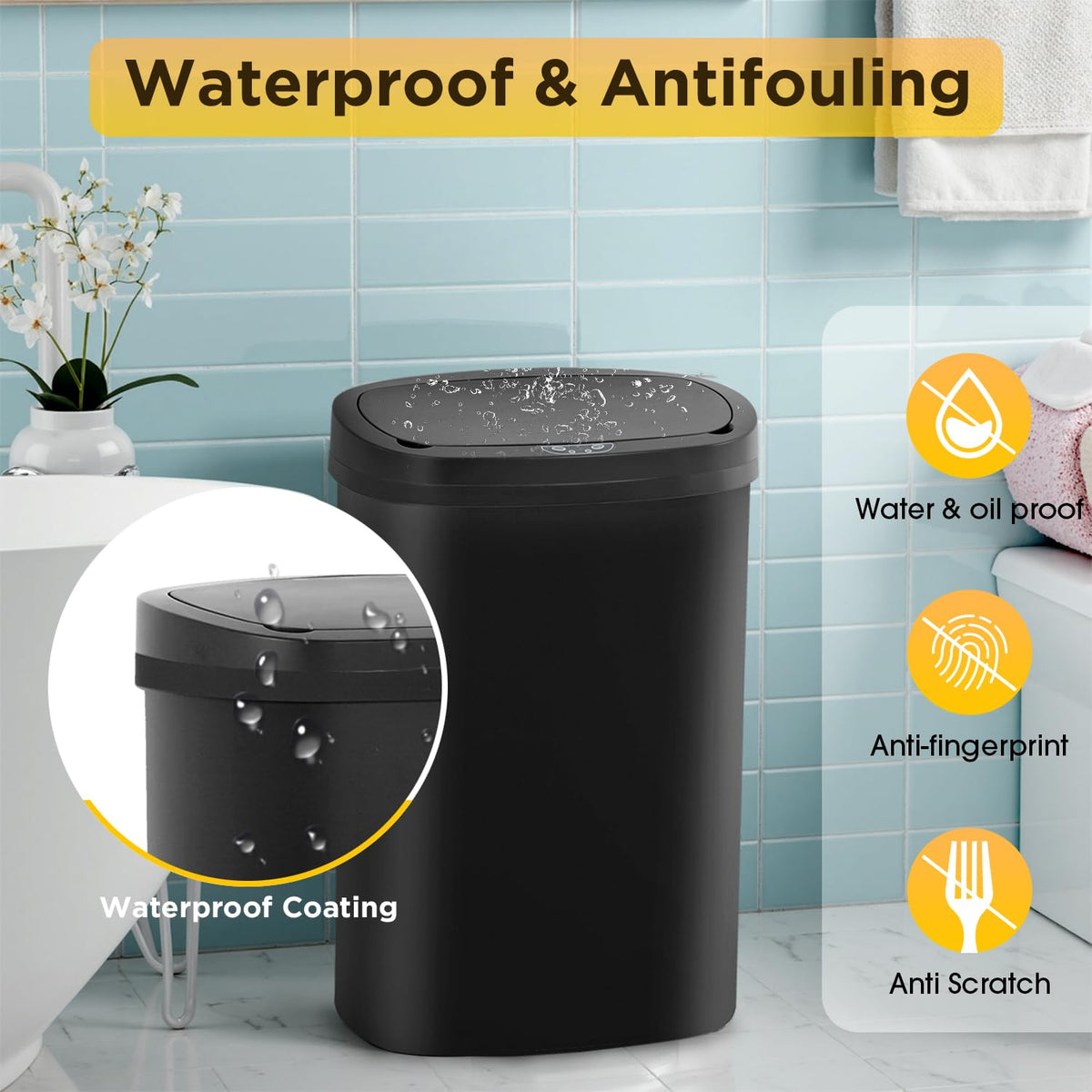 BestOffice | 13 Gallon Stainless Steel Trash Can with Lid | Steel