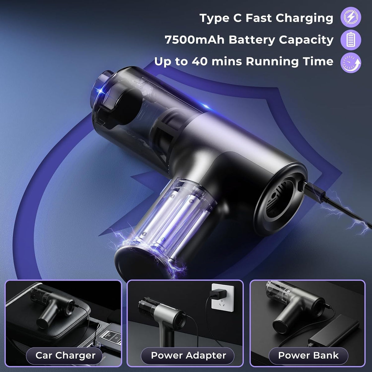Car Vacuum Portable Cordless, Handheld Vacuum Cleaner Mini Small