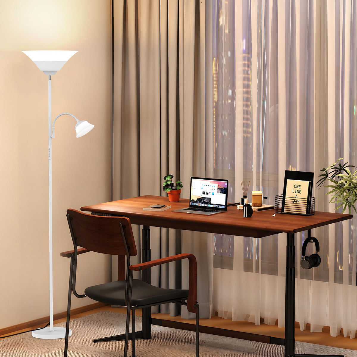 SIBRILLE 2-in-1 Torchiere Floor Lamp, 34W Super Bright LED Standing Lamp with Remote & Touch Control, 72" Dimmable Adjustable Corner Reading Lamp for Living Room, Bedroom, Office, Black