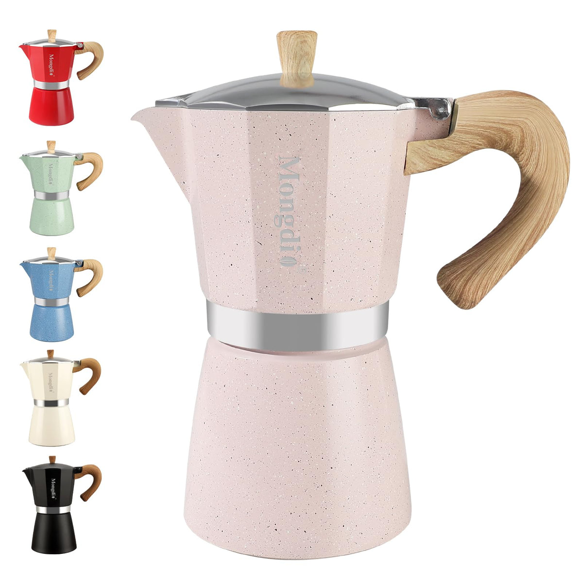 Mongdio Stovetop Espresso Maker Moka Pot, Cuban Coffee Maker Stove Top Coffee Maker Moka Italian Espresso Greca Coffee Maker Brewer Percolator, 6 Espresso Cups, 10 oz - Black