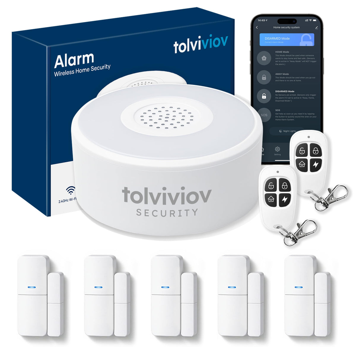 WiFi Door Alarm System, 8-Piece DIY Wireless Alarm Kit with Door Sensors