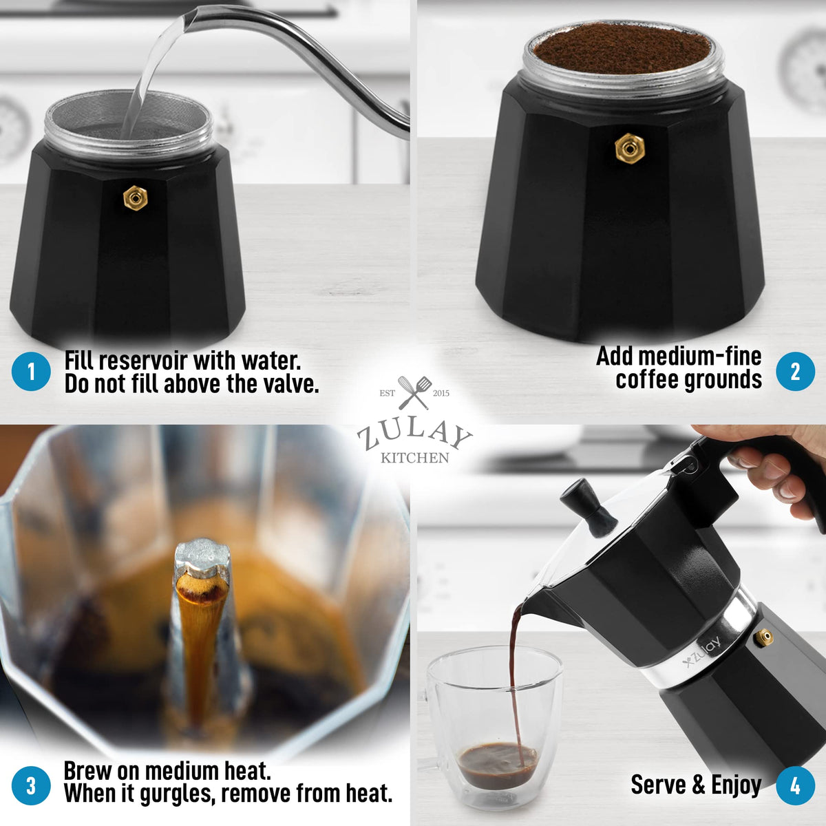 Zulay Moka Pot Espresso Stovetop Coffee Maker - Leak-Proof, Stainless Steel, Easy to Clean, Heat Resistant Handle & Knob - for Authentic Cuban & Italian Style Espresso - Makes 6 Espresso Cups - Red