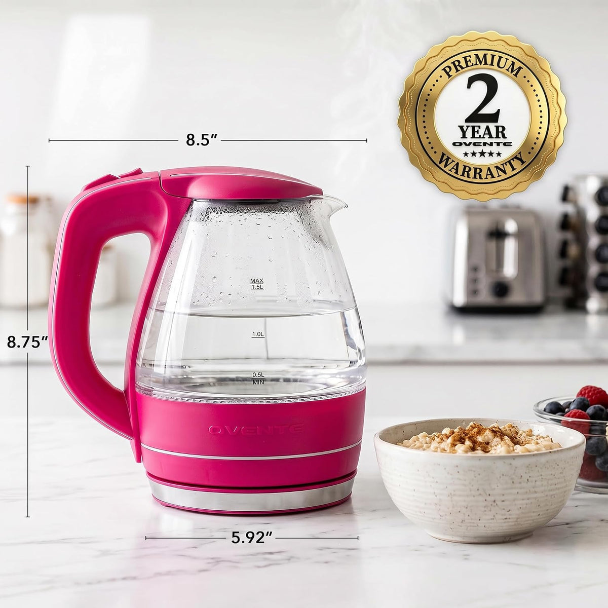 OVENTE 1.5L Glass Electric Kettle Water Boiler, Black KG83B