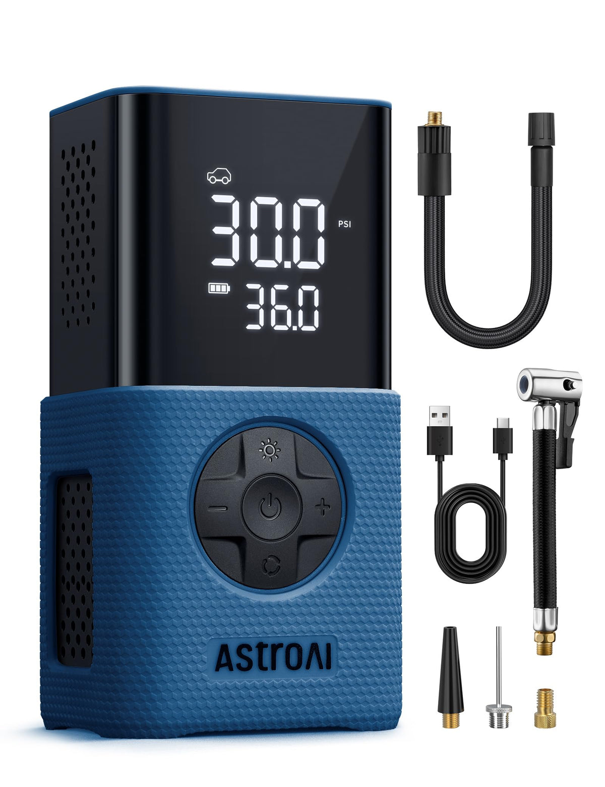 AstroAI L7 Tire Inflator Portable Air Compressor,150 PSI Cordless Bike Pump | For Car Tires, Bikes, Motorcycles and Balls; Auto Shut-off, Digital Display Pressure Gauge, Fast Inflation, LED Light