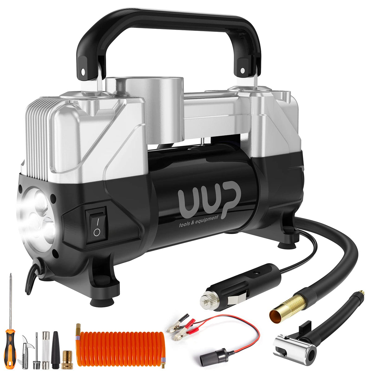 Portable 12V Air Compressor, 150 PSI Tire Inflator with Dual Cylinders