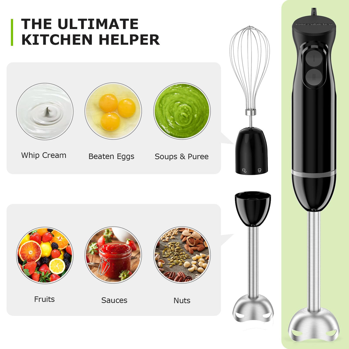 Bonsenkitchen Immersion Hand Blender, Smoothie, Puree, Baby Food