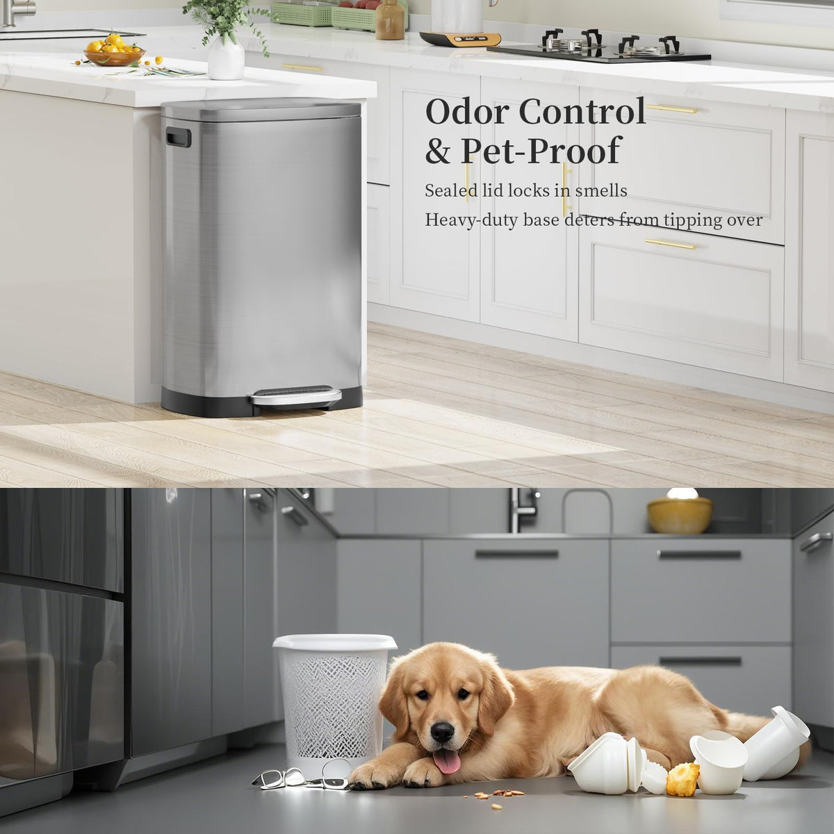 KdbK Kitchen Trash Can with Lid, 13 Gal Stainless Steel Pedal Garbage Can