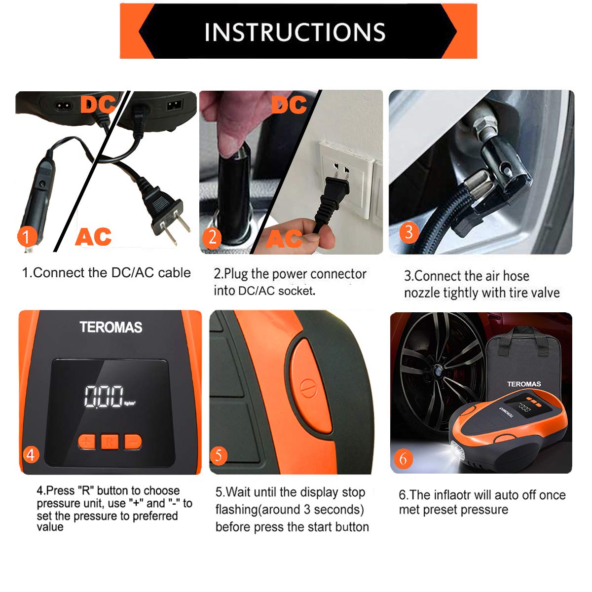 Tire Inflator Portable Air Compressor, Air Pump DC/AC for Car Tires 12V DC and Other Inflatables at Home 110V AC, Digital Electric Tire Pump with Pressure Gauge(Green)