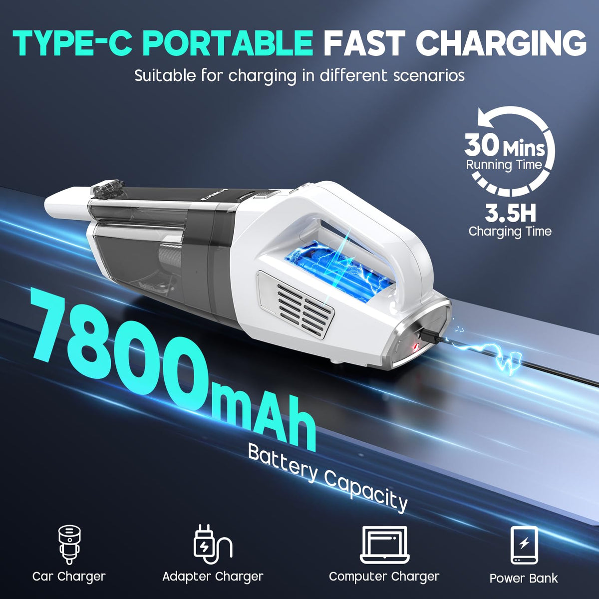 CKIKH Handheld Vacuum Cordless, 15000PA Hand Held Car Vacuum Cleaner