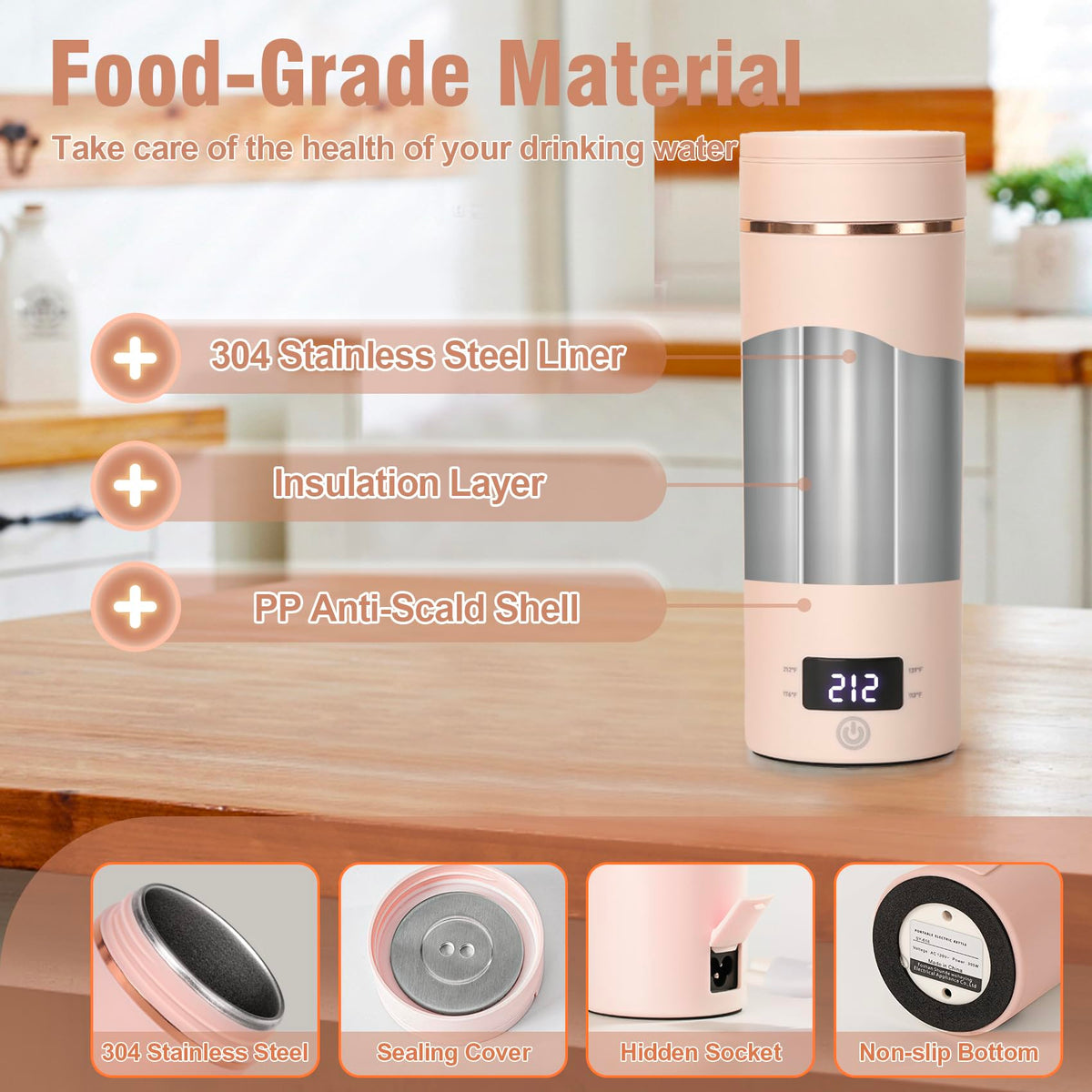 Portable Electric Kettle for Travel 120V, 13.5oz, 4 Temp Settings