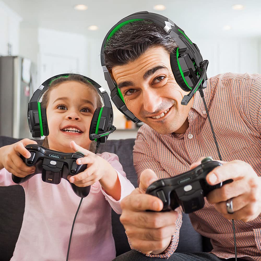 BENGOO G9000 Stereo Gaming Headset for PS4 PC Xbox One PS5 Controller, Noise Cancelling Over Ear Headphones with Mic, LED Light, 7.1 Surround Sound, Soft Memory Earmuffs for Nintendo Xbox Series X|S