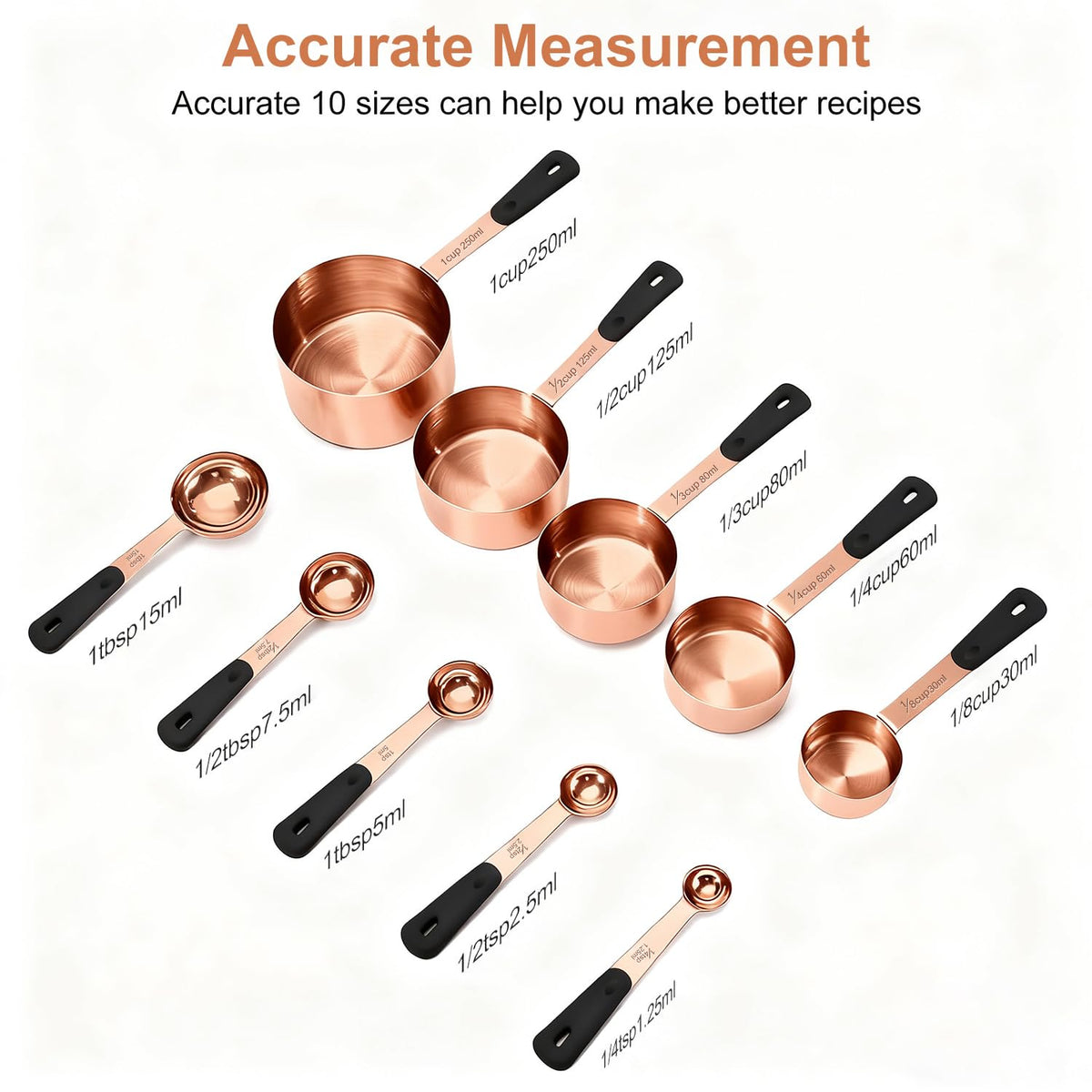 10-Pcs Stainless Steel Measuring Cups & Spoons Set, Colorful Handles
