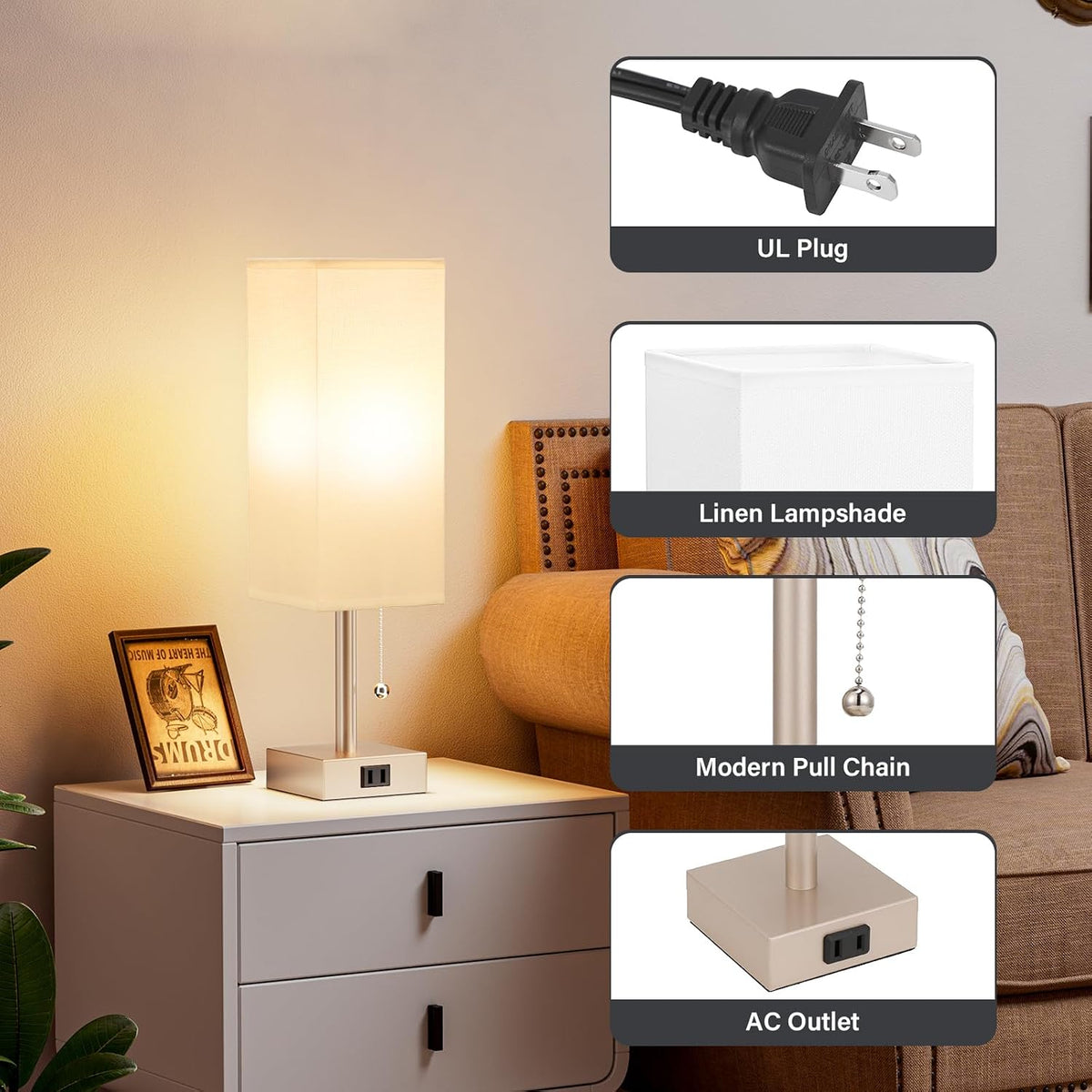Fenmzee Bedside Lamp for Bedroom Set of 2 - Small Table Lamp for Nightstand