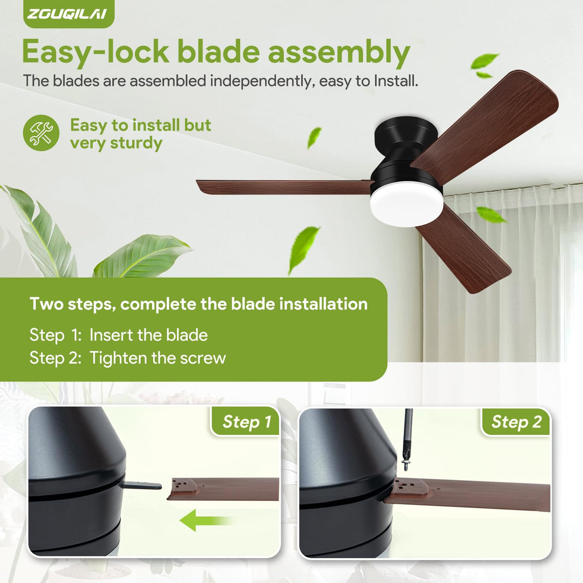 42'' Black Low Profile Ceiling Fans with Lights and Remote Control