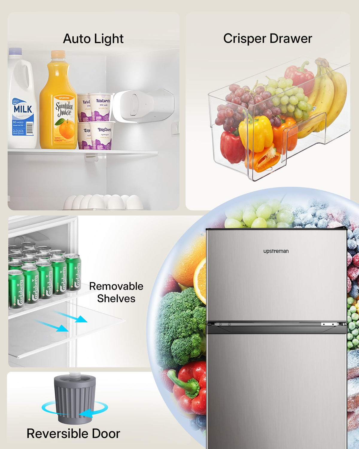 Upstreman 7.7 Cu.Ft. Refrigerator with Freezer Double Door Fridge