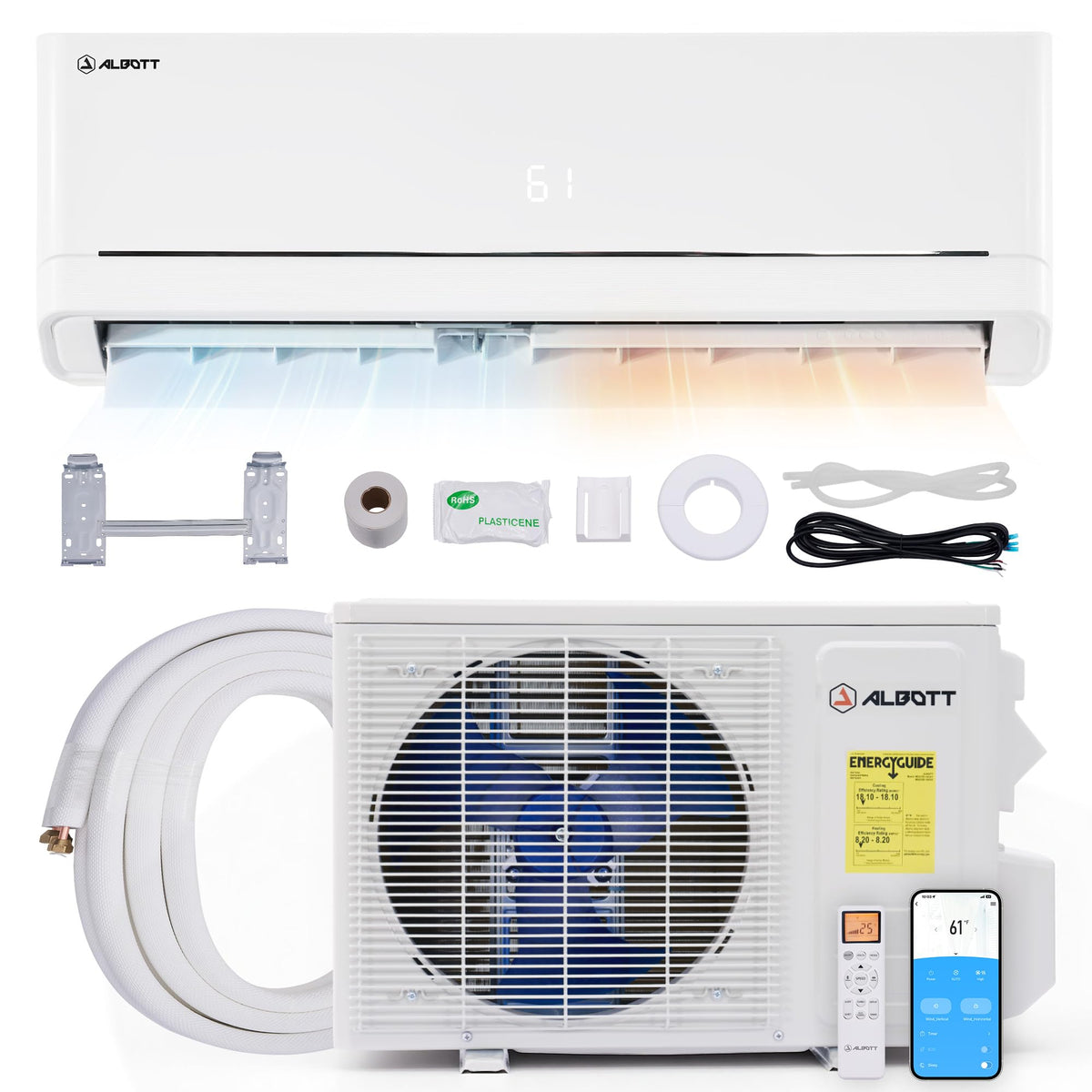 Albott 12,000 BTU Mini Split Air Conditioner and Heater SEER2 18, 115V