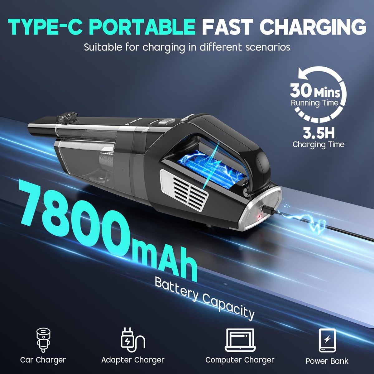 CKIKH Handheld Vacuum Cordless, 15000PA Hand Held Car Vacuum Cleaner
