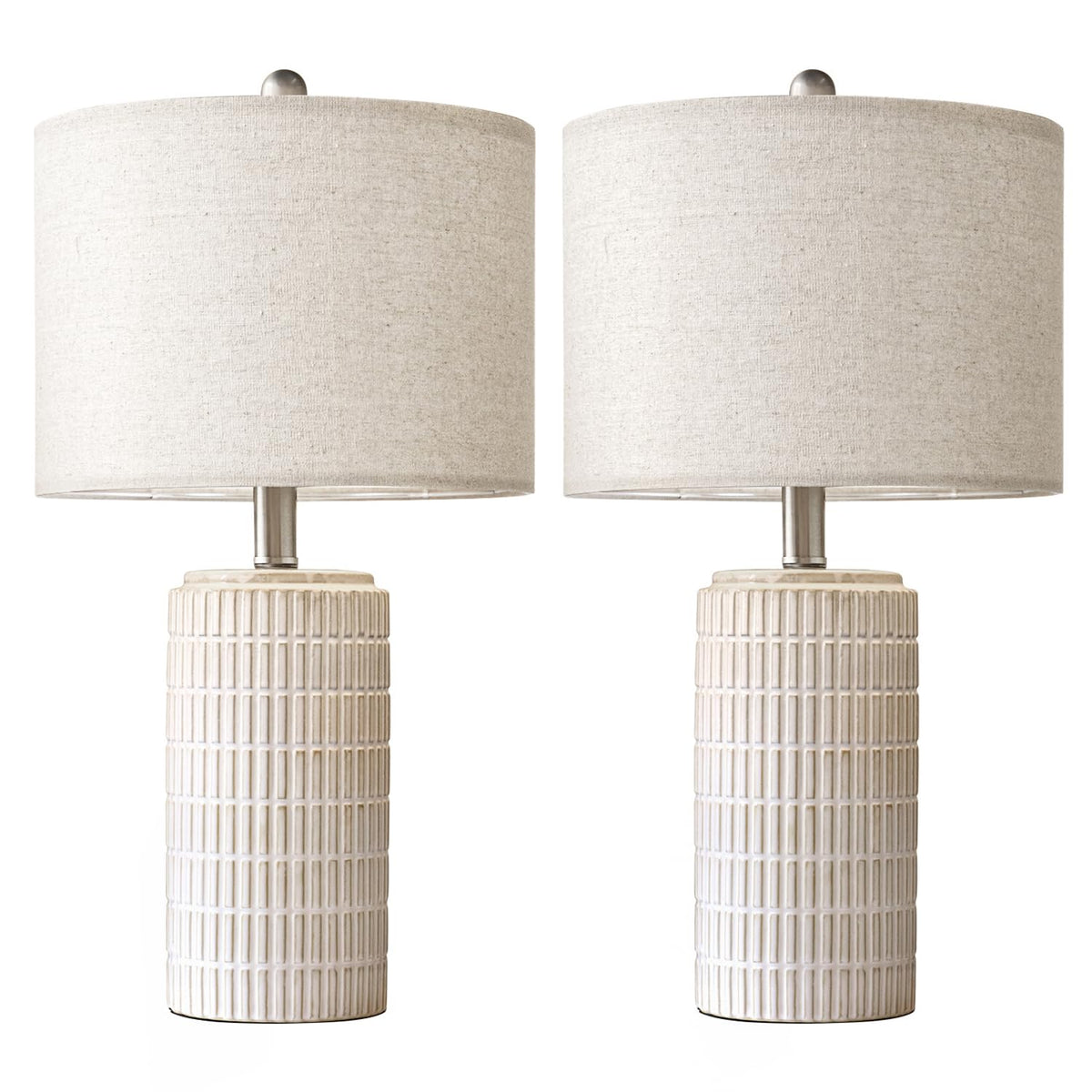PoKat 20.75" Small Modern Ceramic Table Lamps Set of 2 for Bedroom, White
