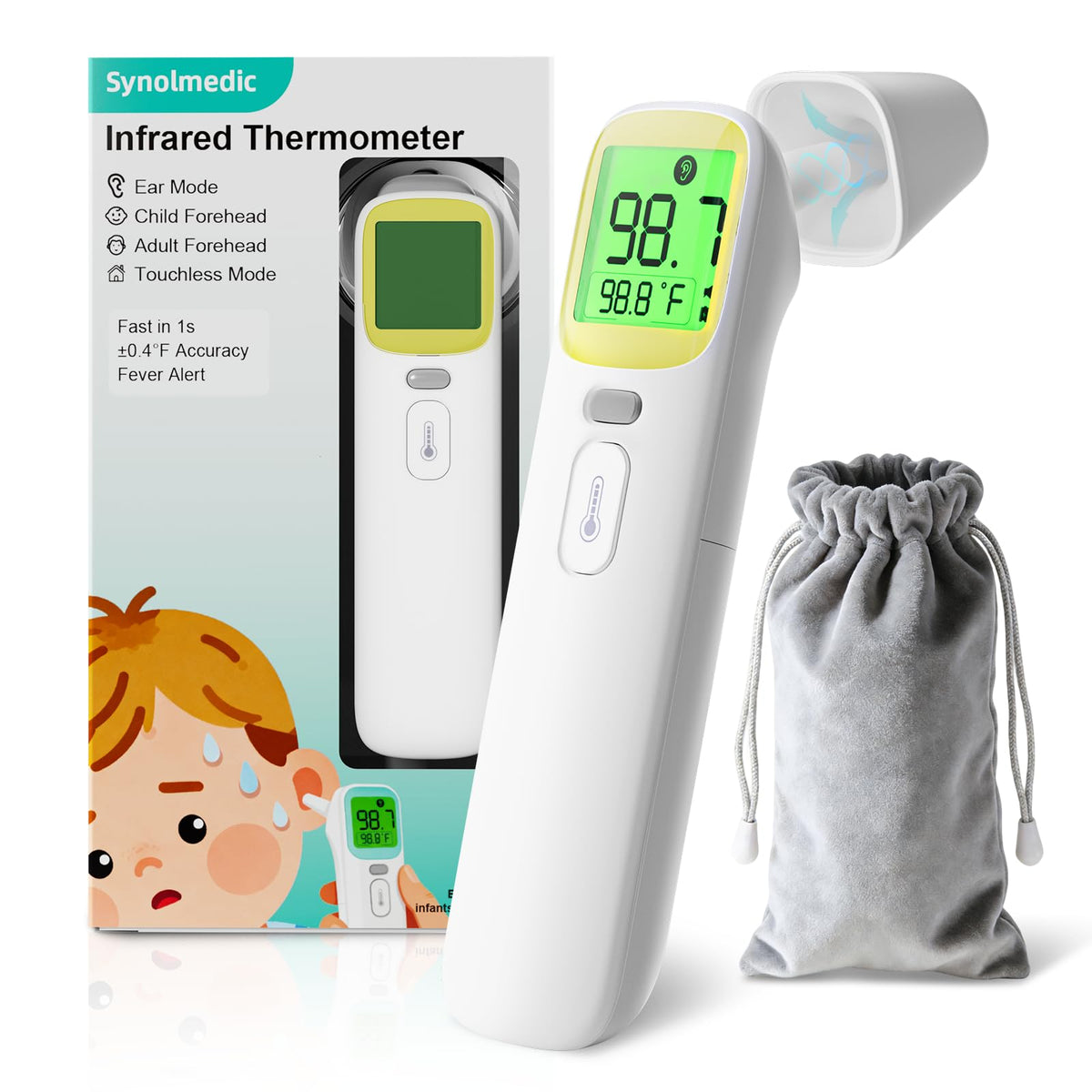 Baby Thermometer for Kids - Ear & Forehead Thermometer FSA-HSA, Digital Infrared Thermometers for Adults, Accurate No Touch Termometro with Fever Alarm & Mute Mode,40 Memories (Blue 1 Pack)
