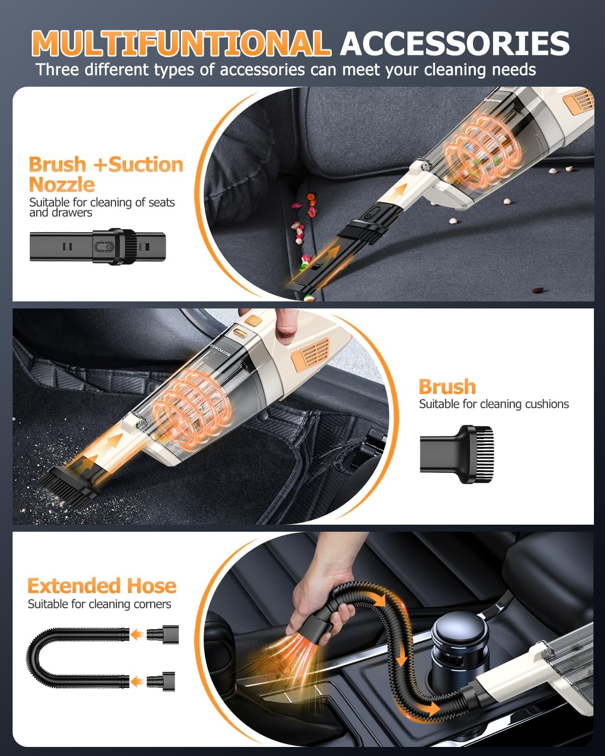 BQYPOWER 16000PA Handheld Vacuum Cleaner Cordless Rechargeable for Car Home