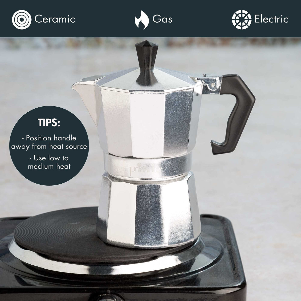 Primula Classic Stovetop Espresso and Coffee Maker, Moka Pot for Italian and Cuban Café Brewing, Greca Coffee Maker, Cafeteras, 9 Espresso Cups, Silver