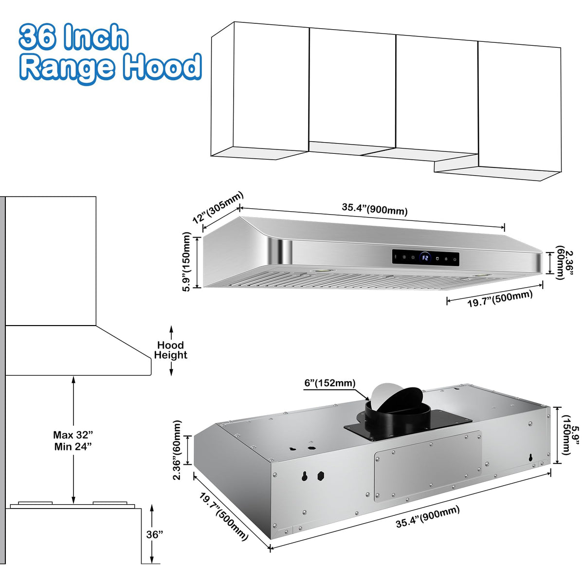 30 inch Under Cabinet Range Hood 1200 CFM Stainless Steel Vent Hoods