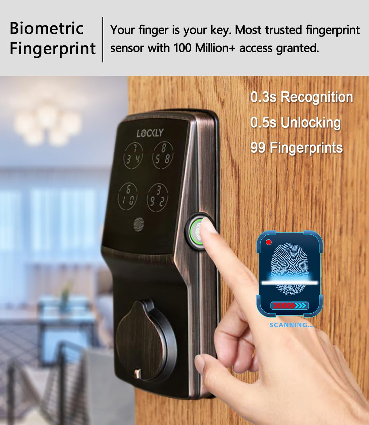 Lockly Secure Plus RFID Smart Deadbolt Lock Keyless Entry with Fingerprint