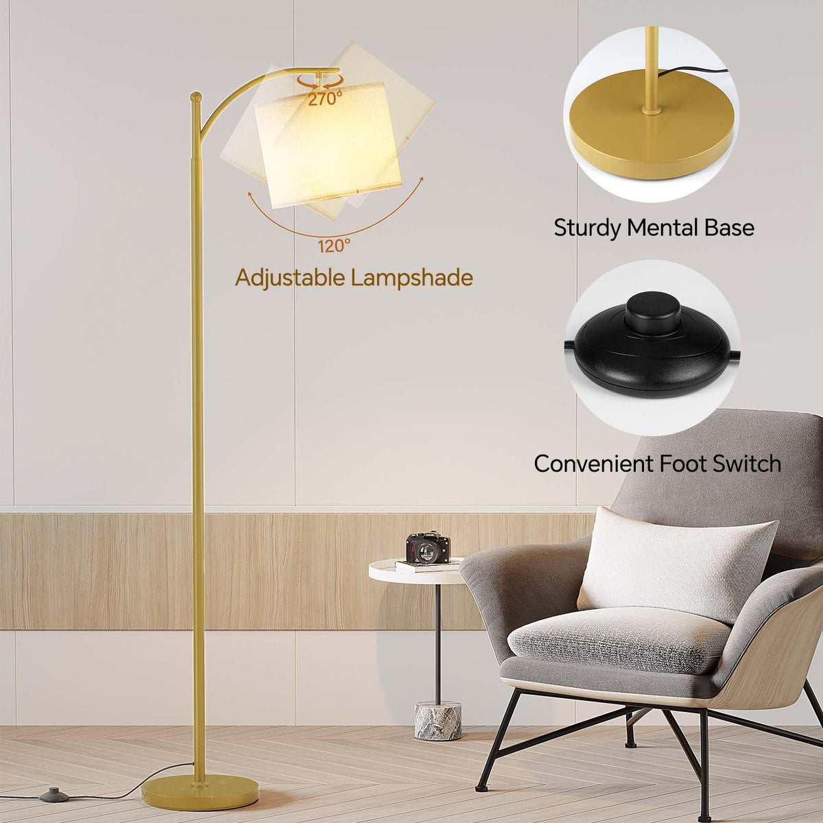 SUNMORY Arc Floor Lamp, Modern Floor Lamp with 3 Color Temperatures Bulb
