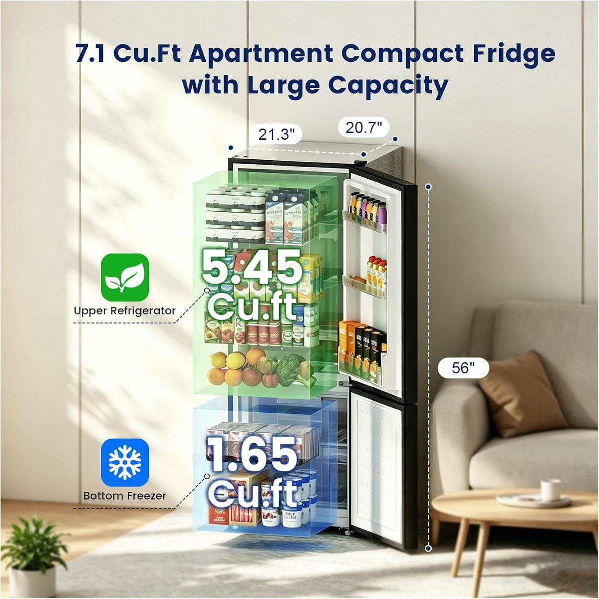 Apartment 7.1 Cu.Ft Refrigerator with Bottom Freezer Silver