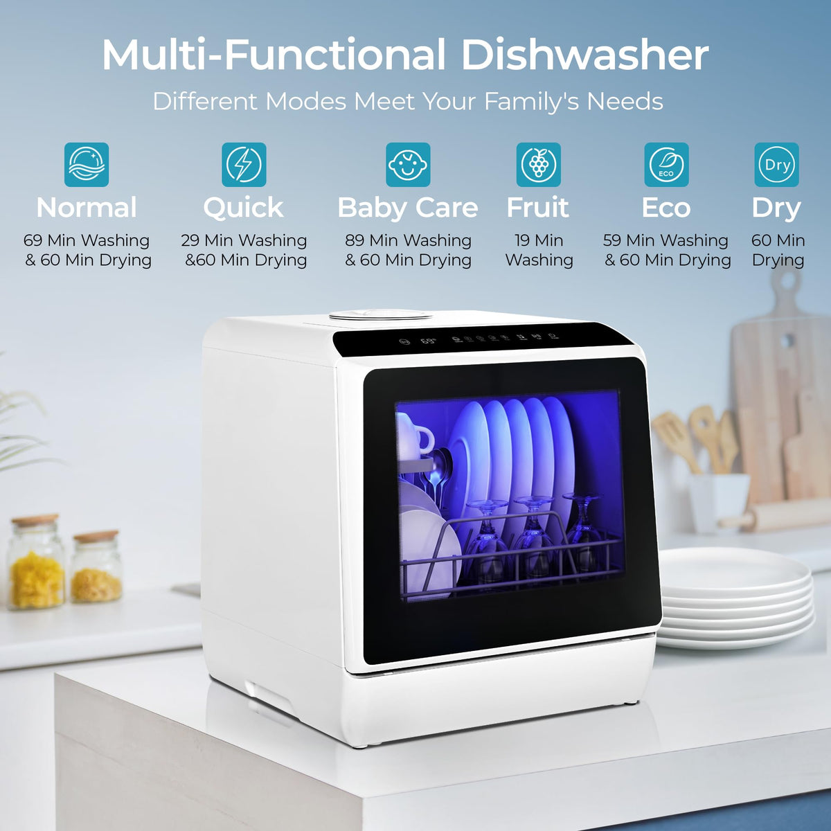 EUHOMY Countertop Dishwasher Portable, 6 Programs with 40 dB, No Hookup