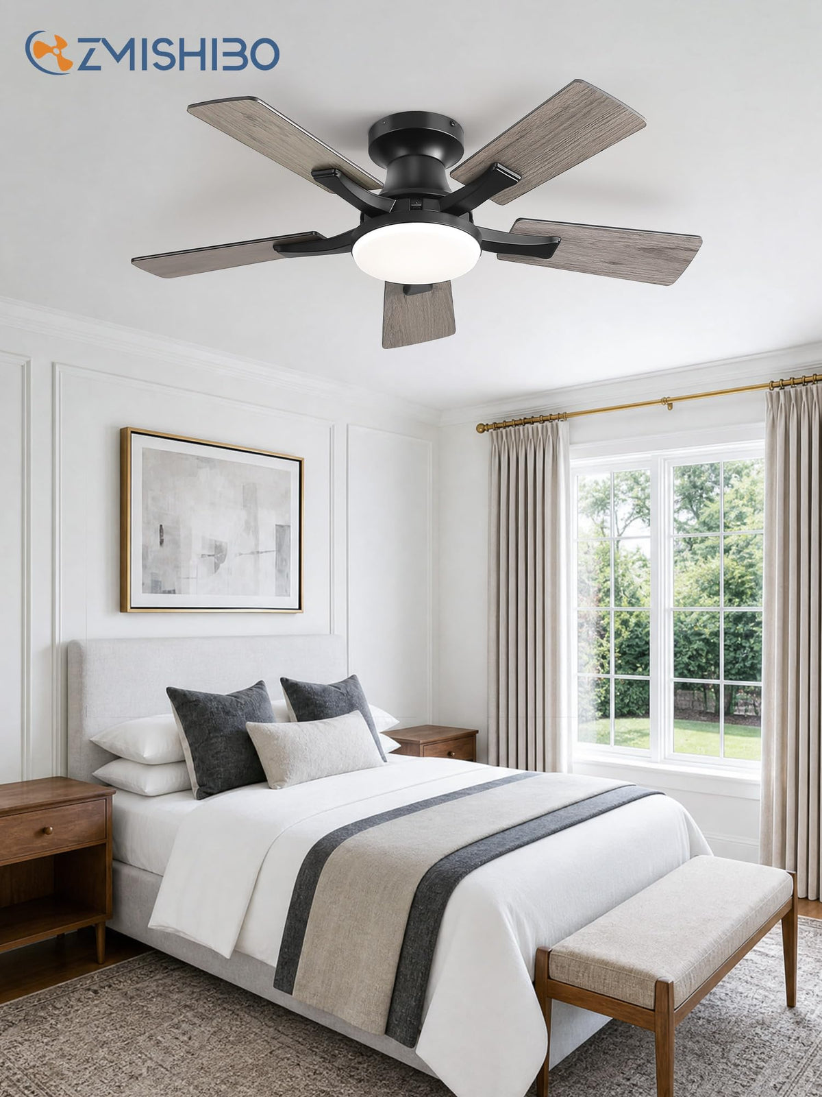 ZMISHIBO 52 Inch Ceiling Fans with Lights, Remote&App Control, Flush Mount