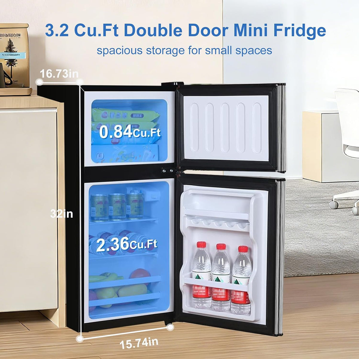 Mini Fridge with Freezer, 3.2 cuft Small Refrigerator, Compact Refrigerator