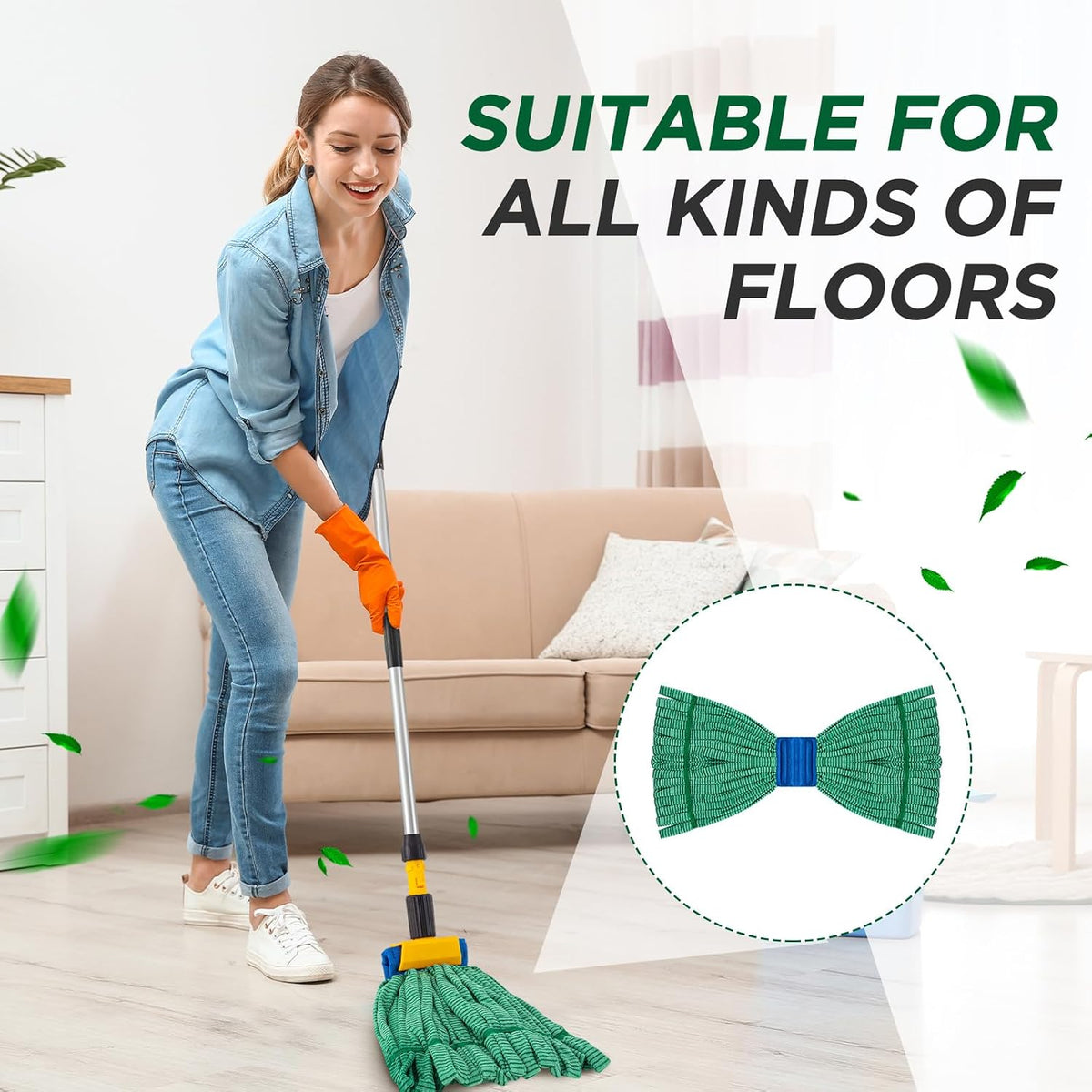 Hushee 12 Pcs Large Microfiber Tube Mop Heads 18 Oz Looped End,Green