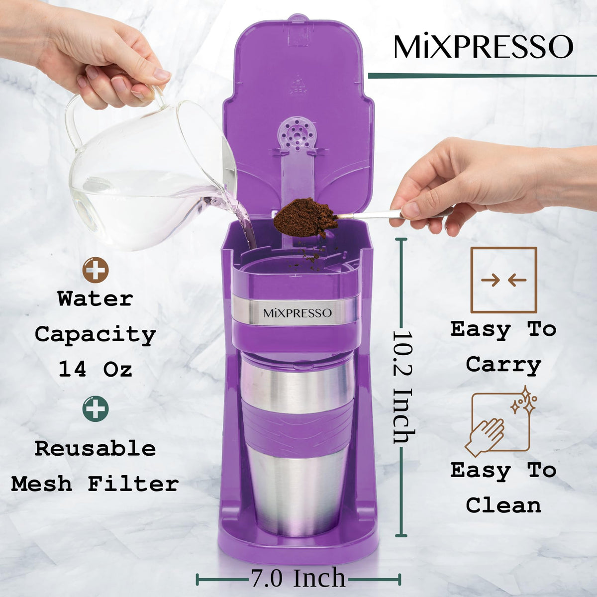 Mixpresso Single Serve & Single Cup Coffee Maker with 14oz Travel Mug Black