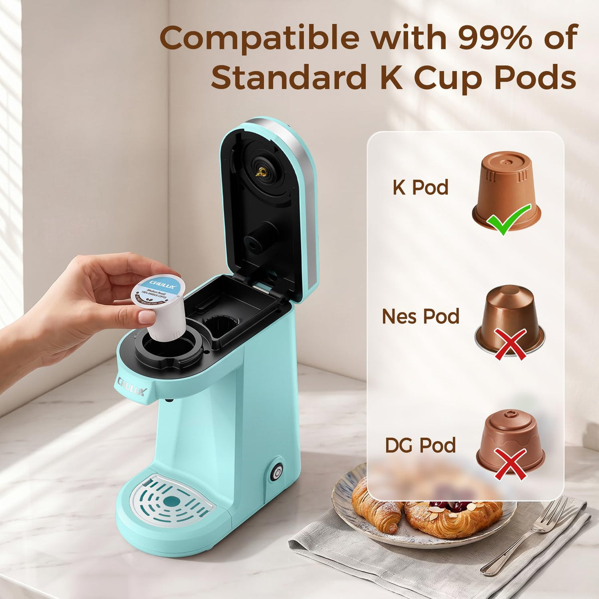 CHULUX Single Serve Coffee Maker for K Cup Pod, Fast-Heating System, Black