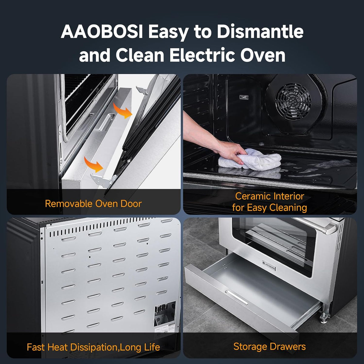 AAOBOSI 36 Inch 6 Cu.Ft Front Control Electric Range Oven with 5 Cooktop Elements,9 Cooking Power Level 9300W, Smrt Control Air Fryer Convection Self Clean Freestanding Oven,240V(No Powercord)